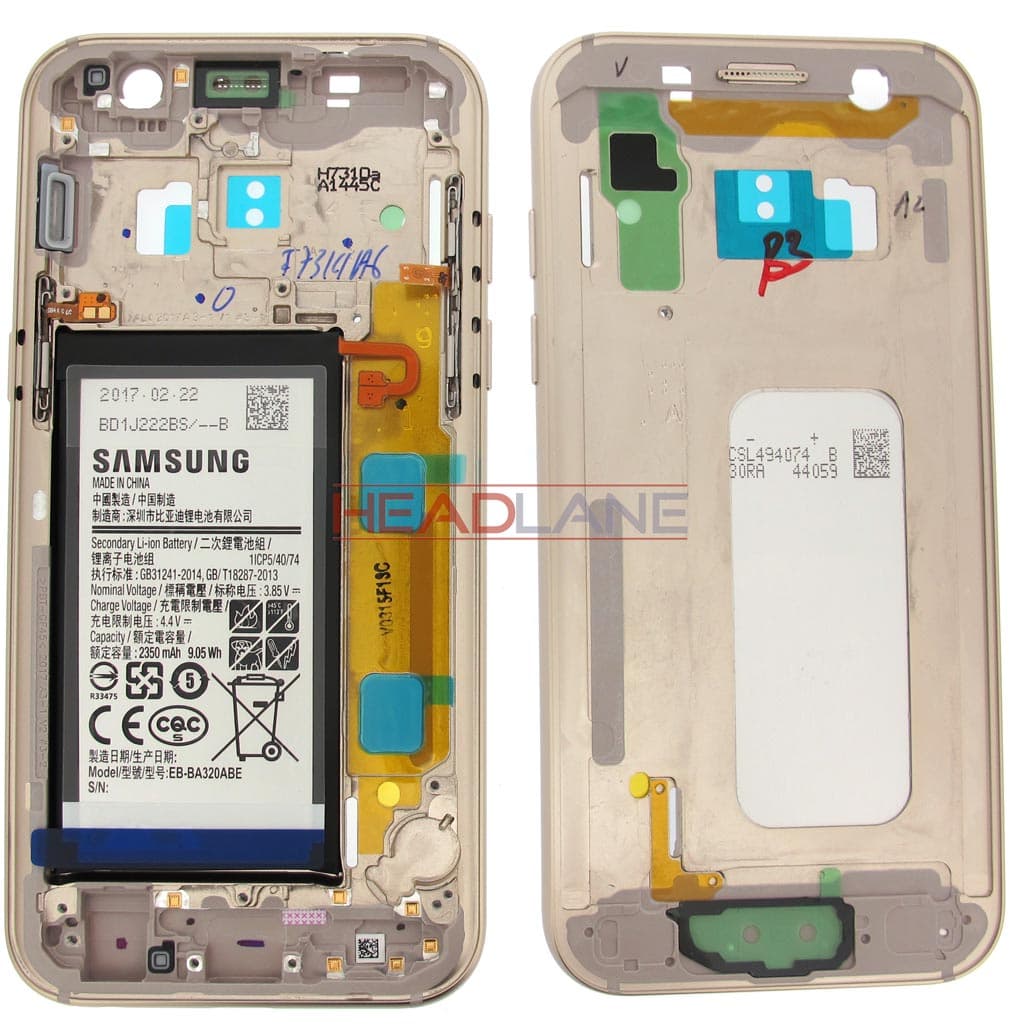 Samsung SM-A320 Galaxy A3 (2017) Middle + Battery - Gold - GH82-13667B - Samsung Replacement Part
