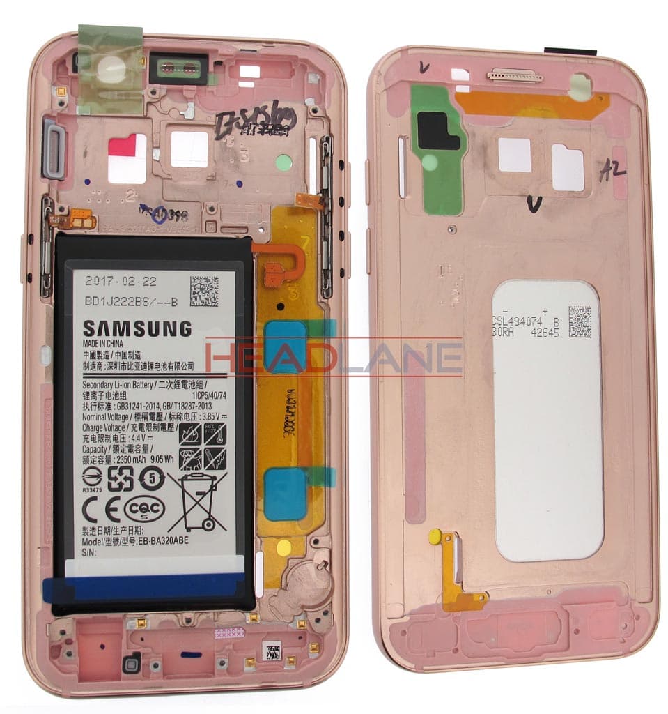 Samsung SM-A320 Galaxy A3 (2017) Middle + Battery - Pink - GH82-13667D - Samsung Replacement Part