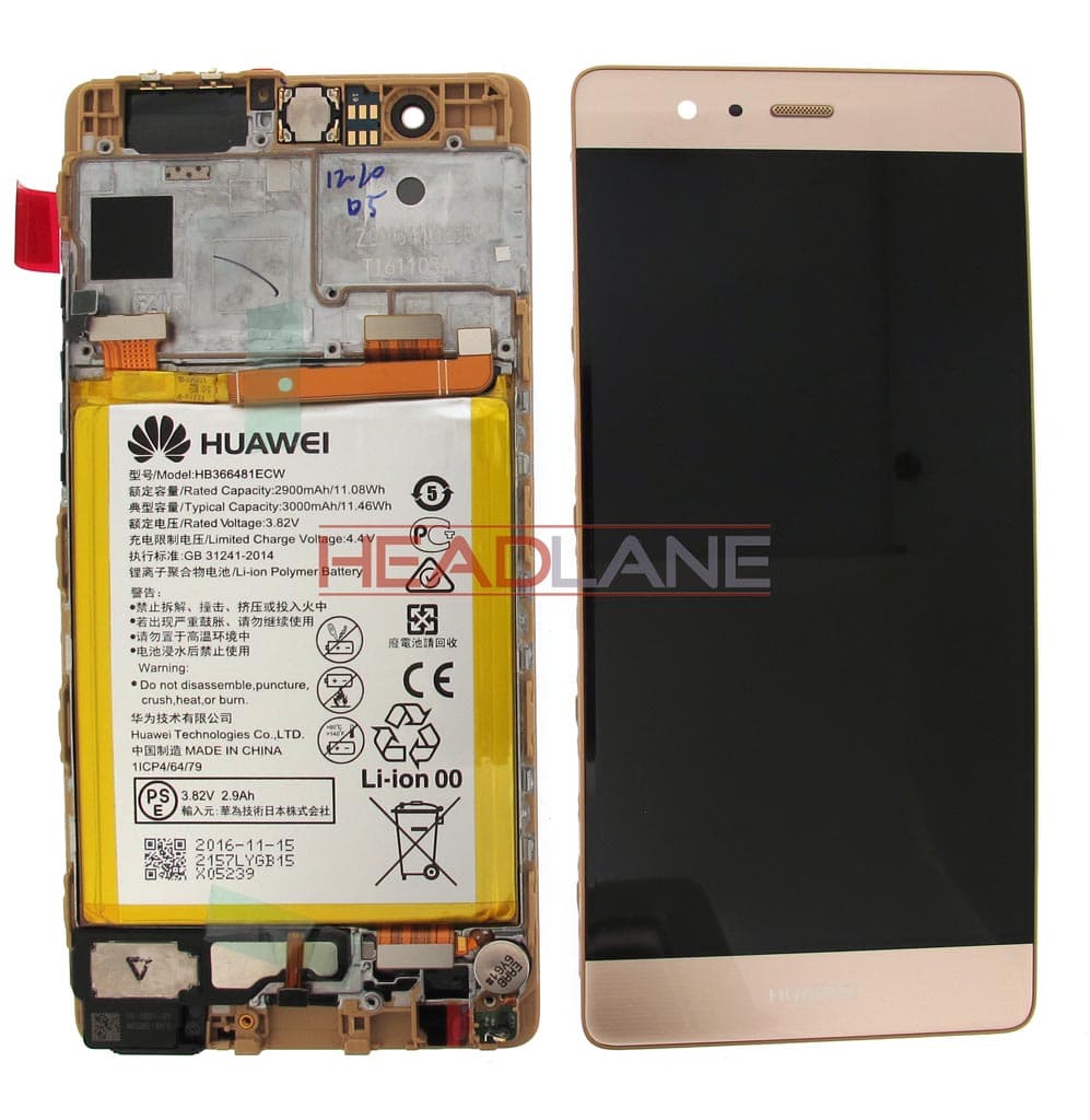 Huawei P9 LCD Display / Screen + Touch + Battery Assembly - Gold - 02350SHB - Huawei Replacement Part