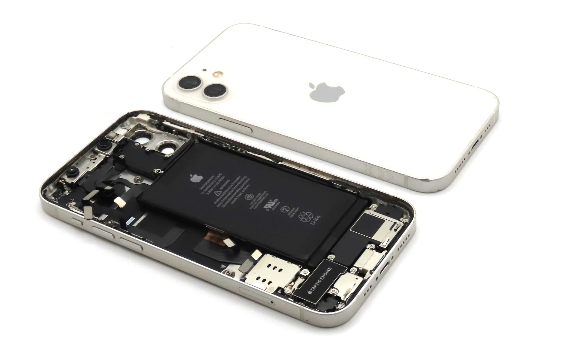 iPhone 12 Back / Battery Cover + Small Parts - White (Pulled - Grade C) (No Camera) - IP12BH-WT-NC-C - Pulled Replacement Part