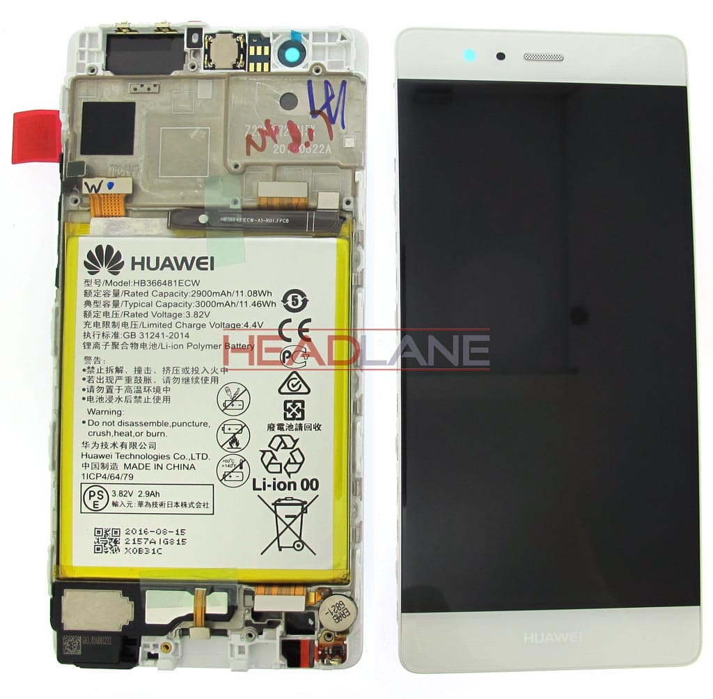 Huawei P9 LCD Display / Screen + Touch + Battery Assembly - Silver - 02350RRY - Huawei Replacement Part