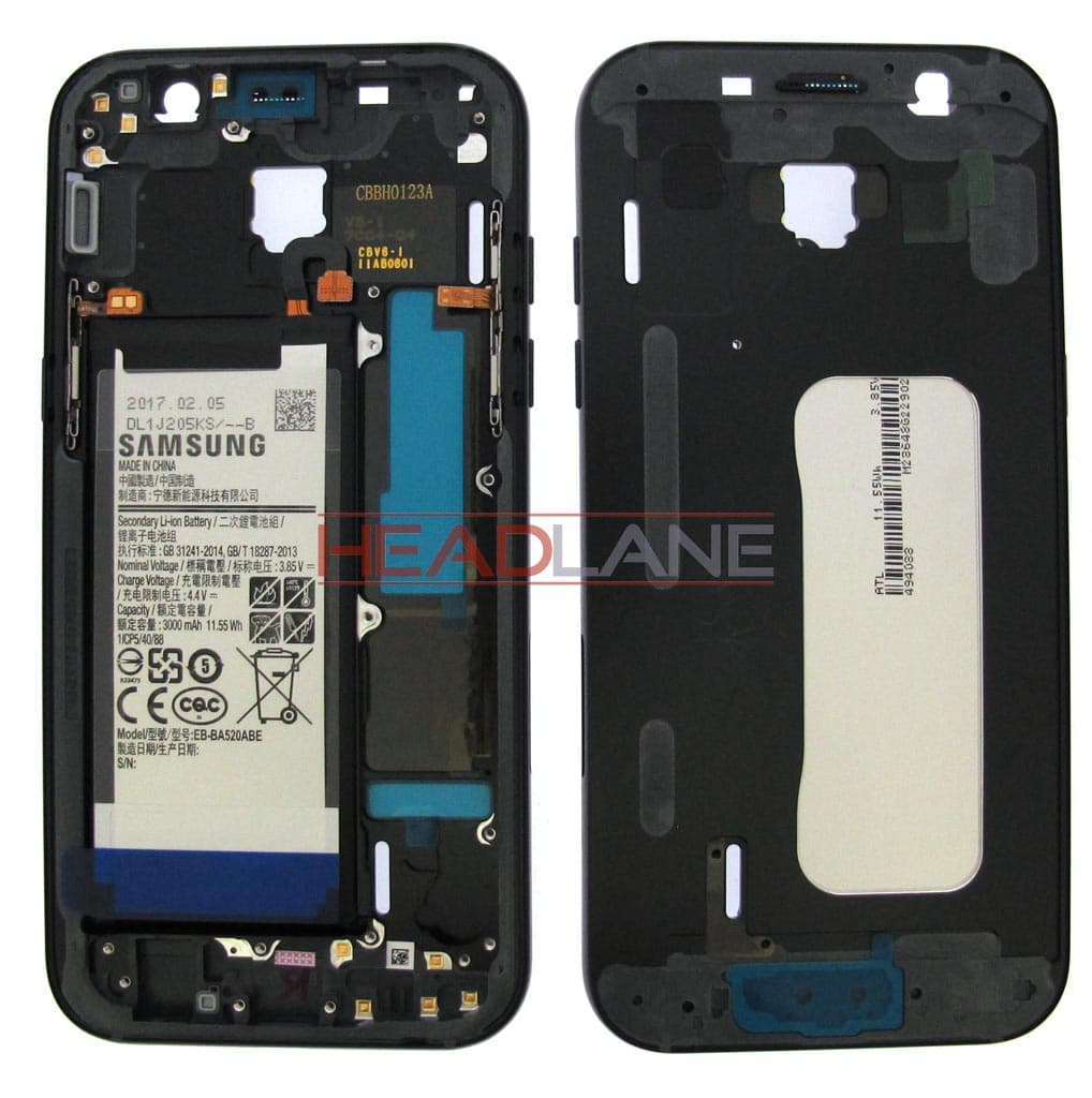 Samsung SM-A520 Galaxy A5 (2017) Middle + Battery - Black - GH82-13664A - Samsung Replacement Part