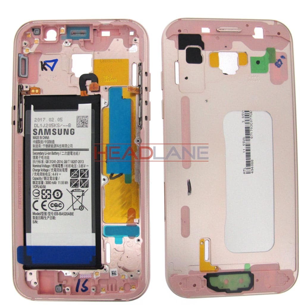 Samsung SM-A520 Galaxy A5 (2017) Middle + Battery - Pink - GH82-13664D - Samsung Replacement Part