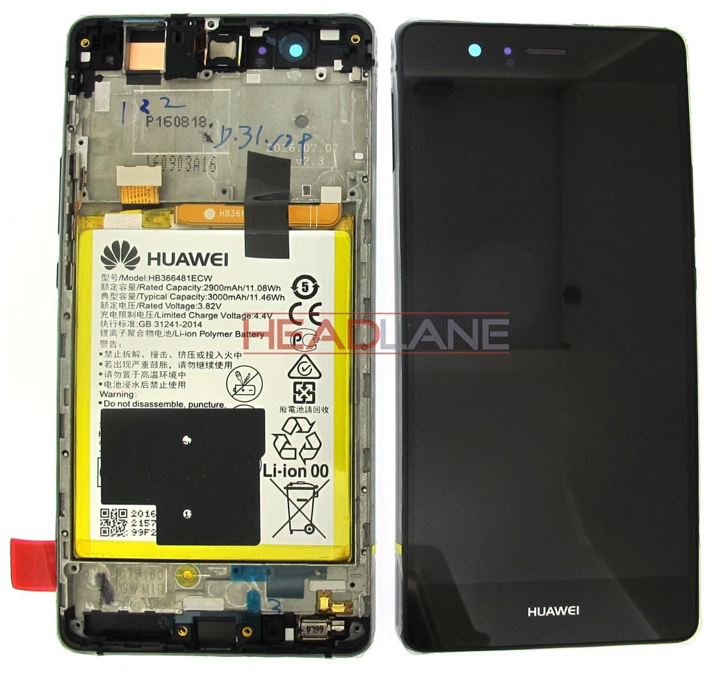 Huawei P9 Lite LCD Display / Screen + Touch + Battery Assembly - Black - 02350TMU - Huawei Replacement Part