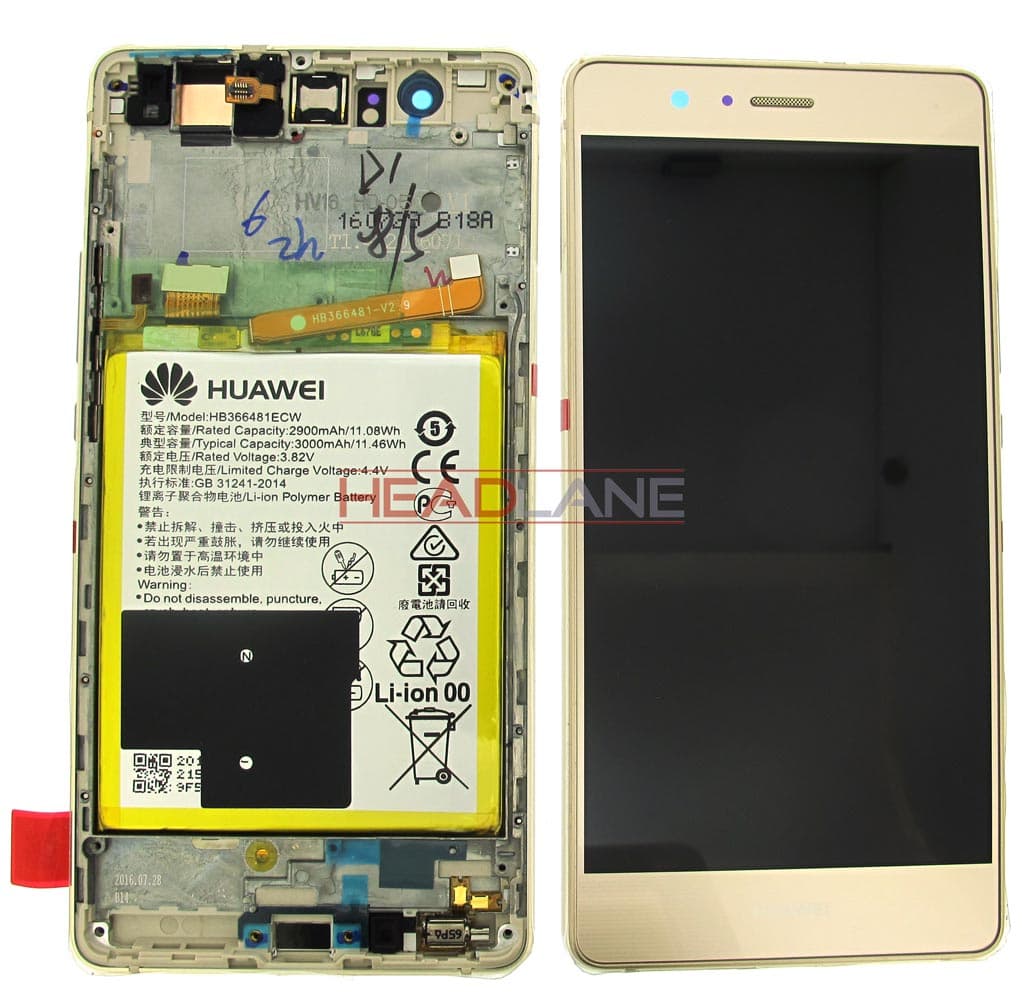 Huawei P9 Lite LCD Display / Screen + Touch + Battery Assembly - Gold - 02350TMS - Huawei Replacement Part