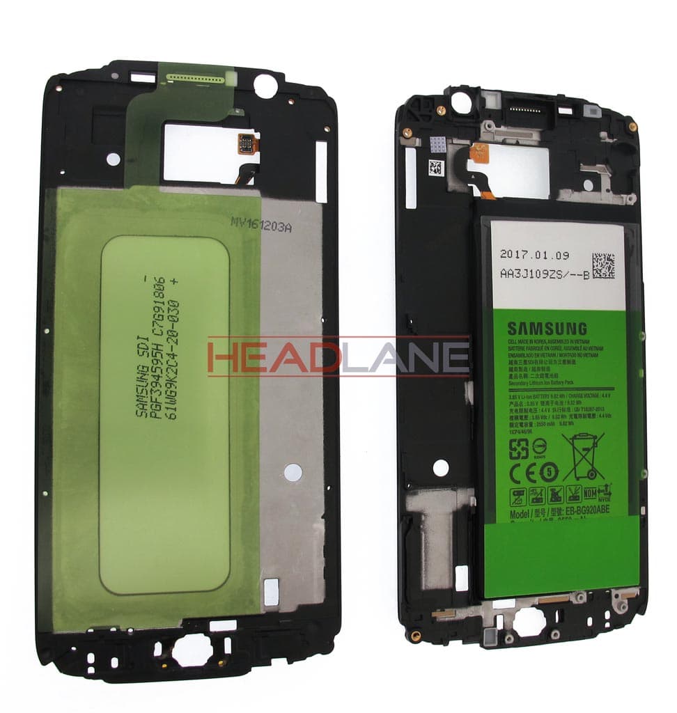 Samsung SM-G920 Galaxy S6 Front Frame + Battery - Black - GH82-13122A - Samsung Replacement Part