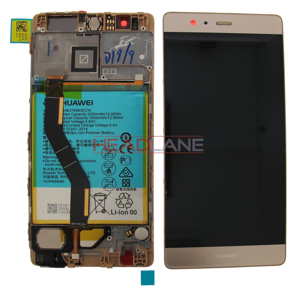 Huawei P9 Plus LCD Display / Screen + Touch + Battery Assembly - Gold - 02350SUQ