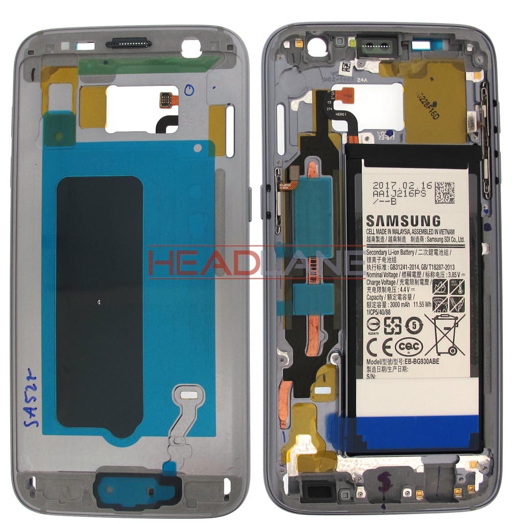Samsung SM-G930F Galaxy S7 Middle Cover + Battery - Black - GH82-13345A - Samsung Replacement Part