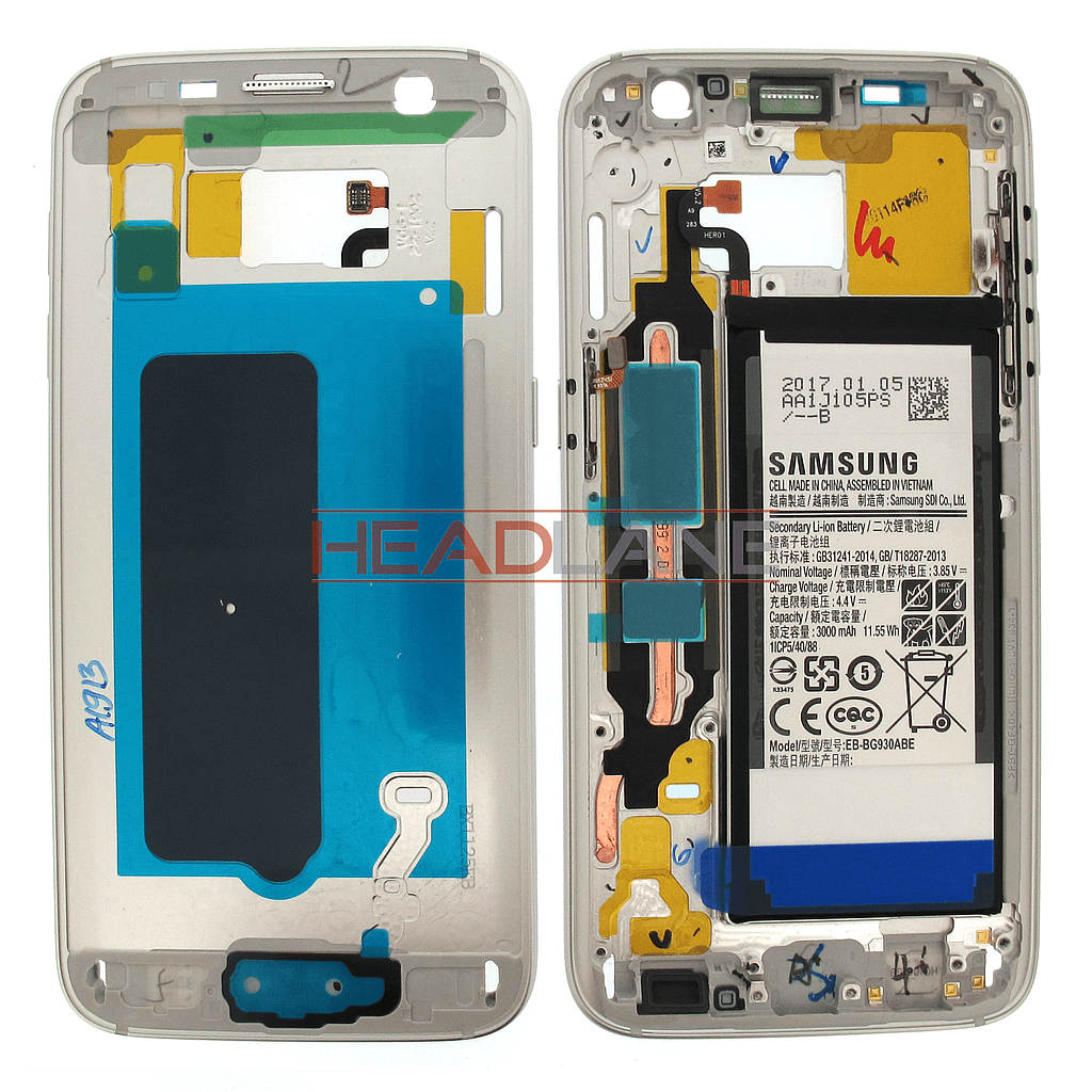Samsung SM-G930F Galaxy S7 Middle Cover + Battery - Silver - GH82-13348A - Samsung Replacement Part