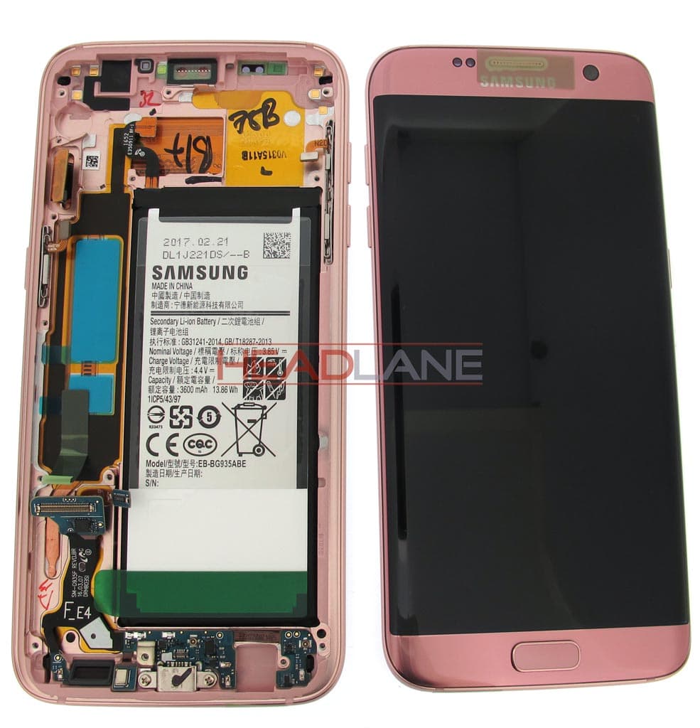 Samsung SM-G935F Galaxy S7 Edge LCD Display / Screen + Touch + Battery - Pink - GH82-13391A - Samsung Replacement Part