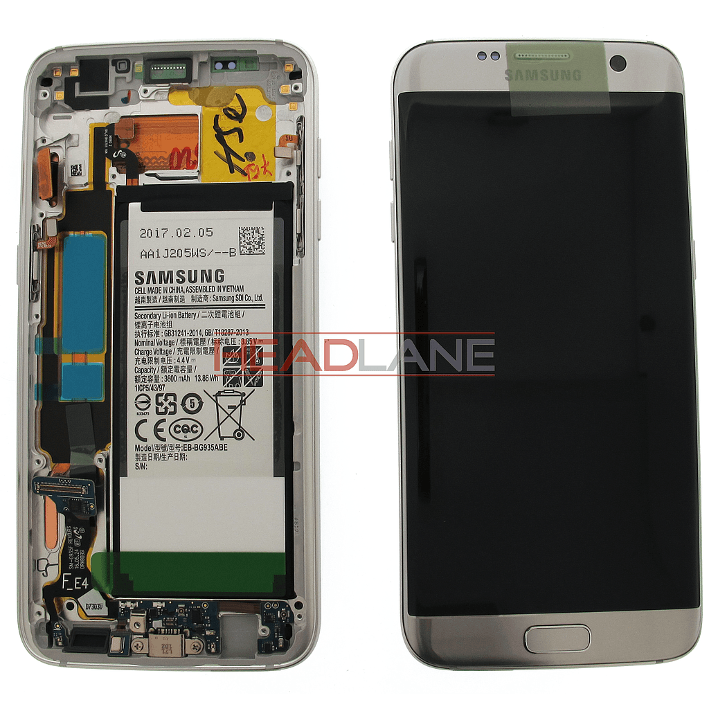 Samsung SM-G935A Galaxy S7 Edge LCD Display / Screen + Touch + Battery Silver (USA Version Charge Board) - GH82-13389A - Samsung Replacement Part